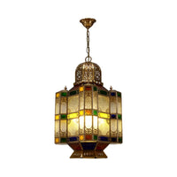 Art Deco Lantern Ceiling Lamp 6-Bulb Chandelier in Brass - Rebooters