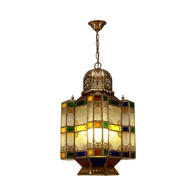 Art Deco Lantern Ceiling Lamp 6-Bulb Chandelier in Brass - Rebooters