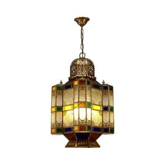 Art Deco Lantern Ceiling Lamp 6-Bulb Chandelier in Brass - Rebooters