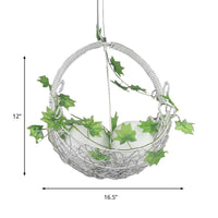 2 Bulbs Basket Chandelier Light Pastoral White Metal Pendant - Rebooters