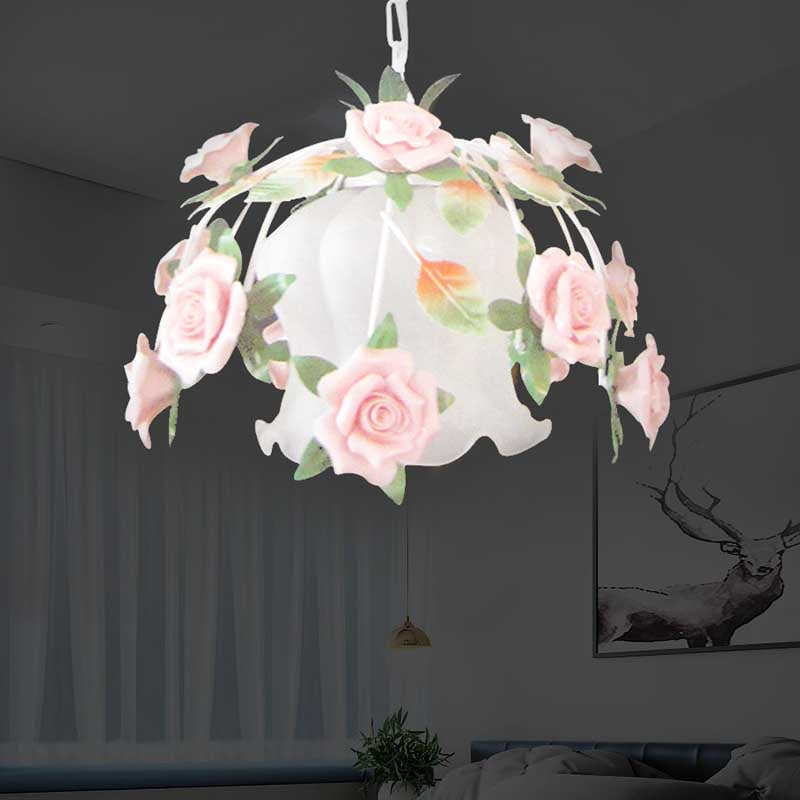 White Glass Flower Pendant Lamp Romantic Pastoral 1 Bulb - Rebooters