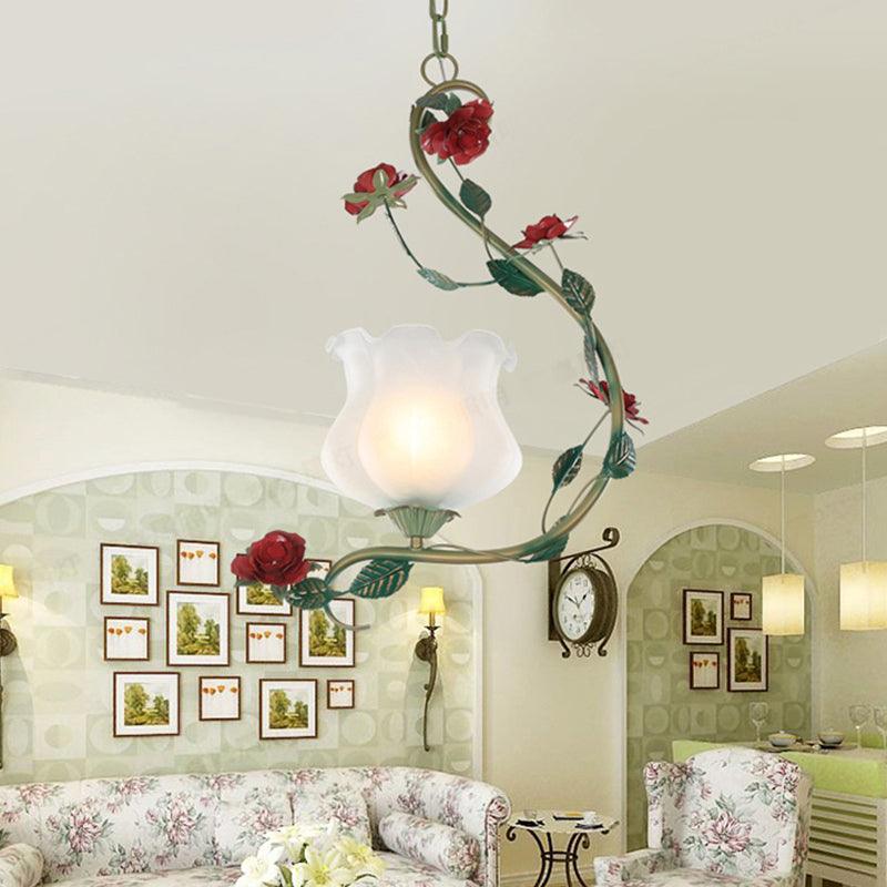 Romantic Pastoral Flower Pendant 1 Light White Glass Ceiling Light - Rebooters
