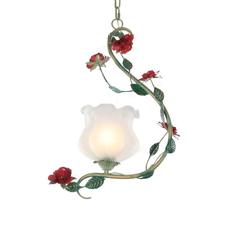 Romantic Pastoral Flower Pendant 1 Light White Glass Ceiling Light - Rebooters