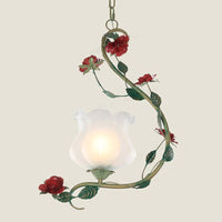 Romantic Pastoral Flower Pendant 1 Light White Glass Ceiling Light - Rebooters