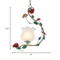 Romantic Pastoral Flower Pendant 1 Light White Glass Ceiling Light - Rebooters