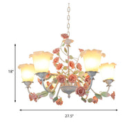 6-Bulb White Glass Chandelier Lamp Pastoral Pink Rose Light - Rebooters