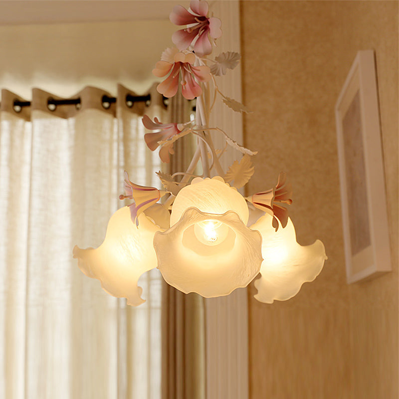 Pink 3 Lights Down Lighting Pastoral Glass Flower Chandelier - Rebooters