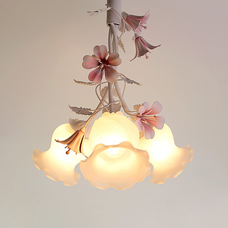 Pink 3 Lights Down Lighting Pastoral Glass Flower Chandelier - Rebooters