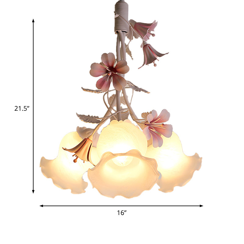 Pink 3 Lights Down Lighting Pastoral Glass Flower Chandelier - Rebooters