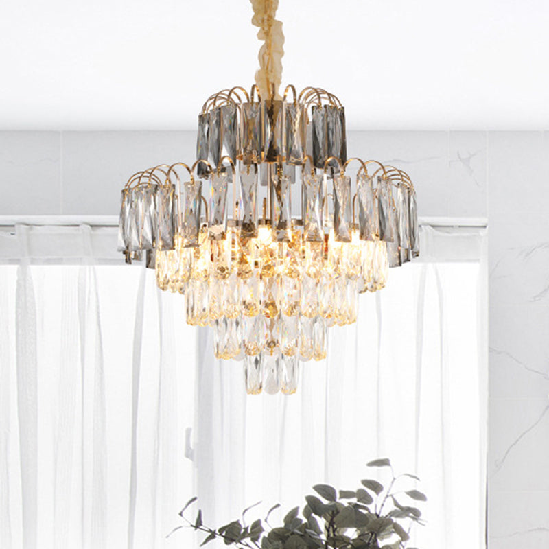 10-Light Tiered Tapered Pendant Lamp Clear Crystal Chandelier - Rebooters