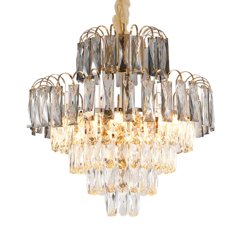 10-Light Tiered Tapered Pendant Lamp Clear Crystal Chandelier - Rebooters