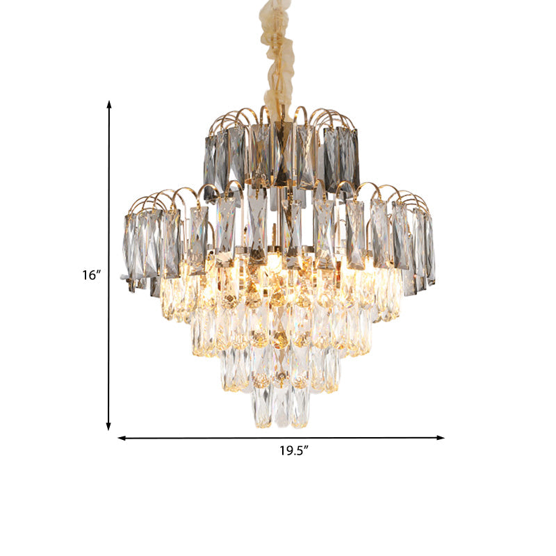 10-Light Tiered Tapered Pendant Lamp Clear Crystal Chandelier - Rebooters