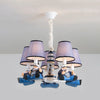 Nautical Style Captain Chandelier with Plaid Shade Metal 5 Lights Blue Pendant Light - Rebooters