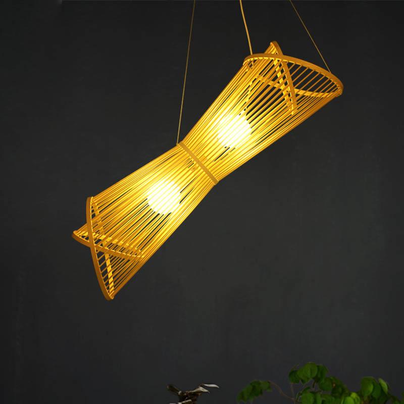 Bamboo Laser Cut Pendant Chandelier Asian Style Beige Lamp - Rebooters