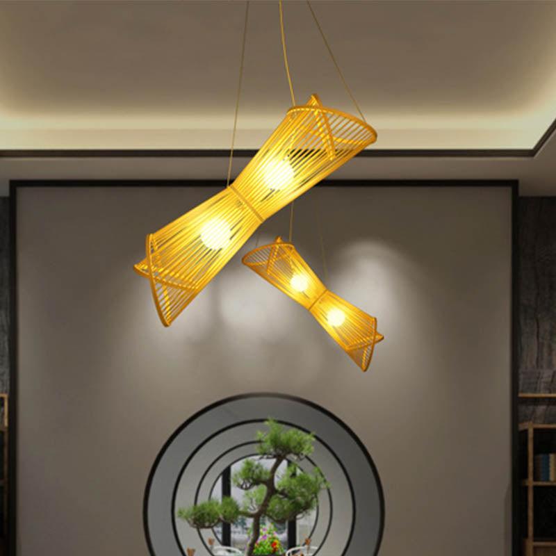 Bamboo Laser Cut Pendant Chandelier Asian Style Beige Lamp - Rebooters