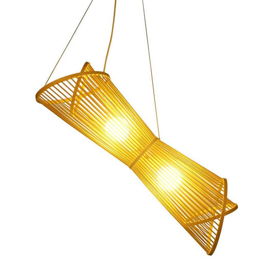 Bamboo Laser Cut Pendant Chandelier Asian Style Beige Lamp - Rebooters