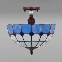 12 Inch 16 Inch W Bowl Semi Flushmount Victorian Tiffany Stained Glass Light in Blue Green Yellow - Rebooters