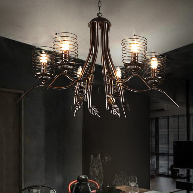 Wire Frame Iron Chandelier Lighting Industrial Loft 6 Bulbs - Rebooters