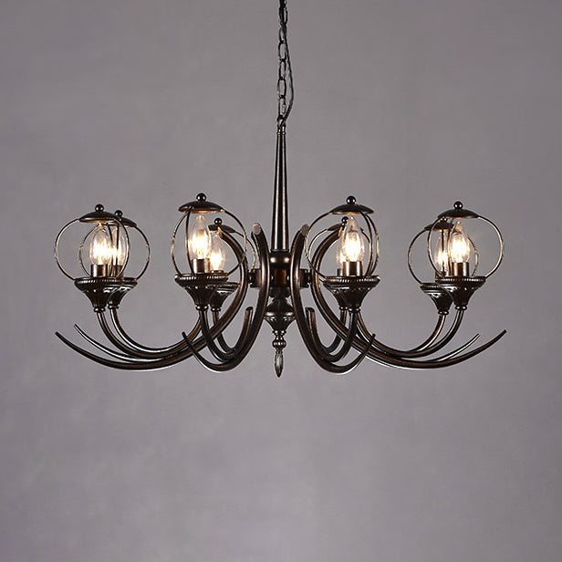 Farmhouse Wire Guard Chandelier Lighting with Curved Arm - Rebooters