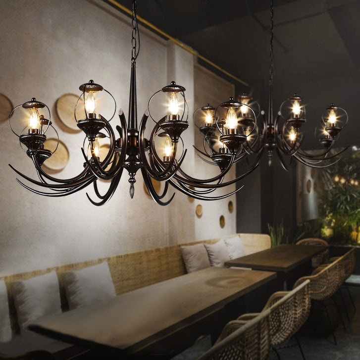 Farmhouse Wire Guard Chandelier Lighting with Curved Arm - Rebooters