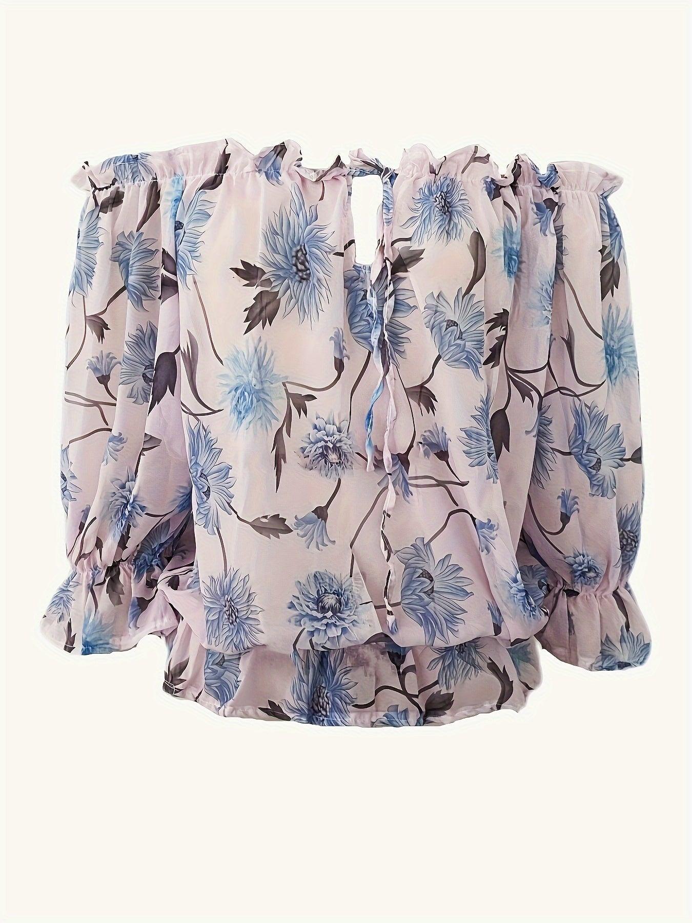 Off-Shoulder Floral Blouse for Women with Balloon Sleeves Rebooters Womens Shirts