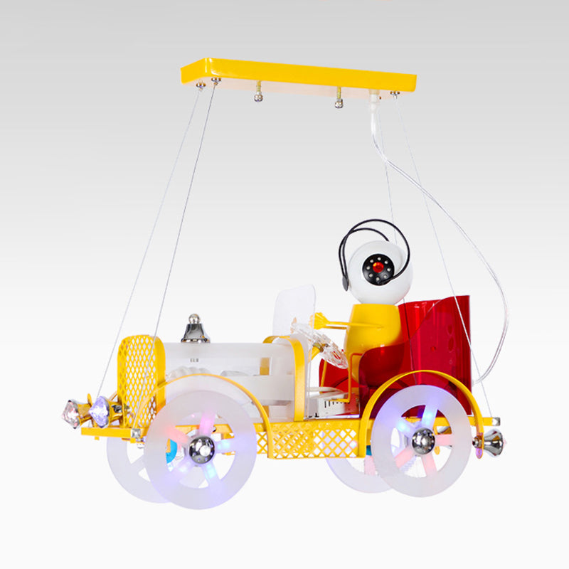 Yellow Car Hanging Light Cartoon Iron Pendant Fixture for Kids - Rebooters