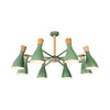 Metal Wooden Horn Shape Hanging Ceiling Lamp 8 Bulbs Chandelier Green - Rebooters