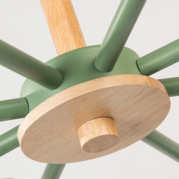 Metal Wooden Horn Shape Hanging Ceiling Lamp 8 Bulbs Chandelier Green - Rebooters