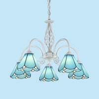 5 Lights Cone Hanging Light with Metal Chain Blue Chandelier - Rebooters