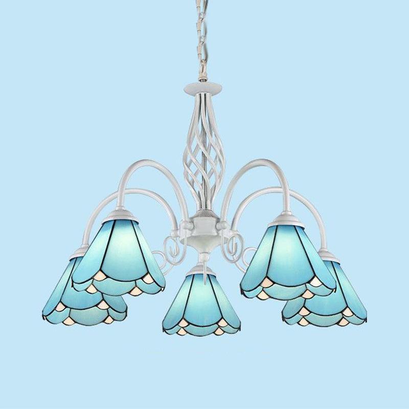 5 Lights Cone Hanging Light with Metal Chain Blue Chandelier - Rebooters