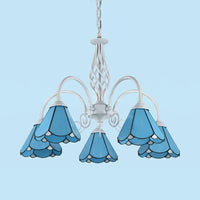 5 Lights Cone Hanging Light with Metal Chain Blue Chandelier - Rebooters