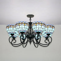 Baroque Indoor Pendant Light with Bowl Shade Stained Glass Ceiling Chandelier in Blue for Hotel - Rebooters