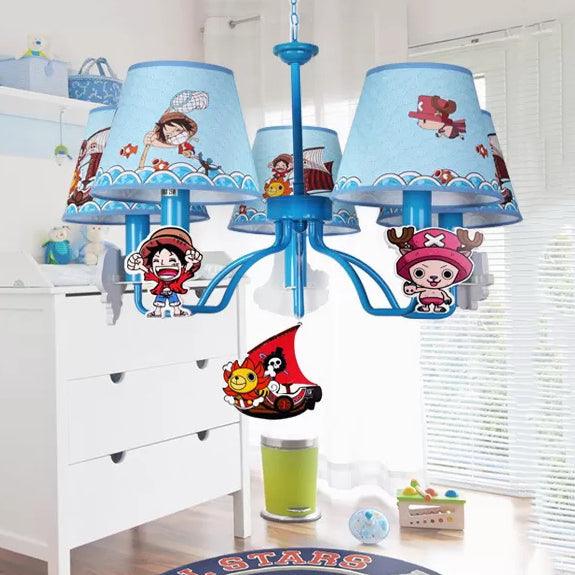 Cartoon Pirate Chandelier with Tapered Shade Metal 5 Heads Blue Pendant Light - Rebooters
