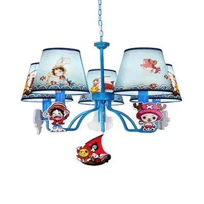 Cartoon Pirate Chandelier with Tapered Shade Metal 5 Heads Blue Pendant Light - Rebooters