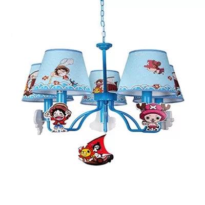 Cartoon Pirate Chandelier with Tapered Shade Metal 5 Heads Blue Pendant Light - Rebooters