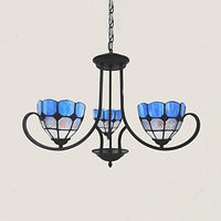 Baroque Bowl Hanging Ceiling Light 3 Lights Stained Glass Blue - Rebooters