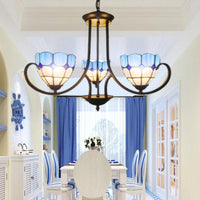 Baroque Bowl Hanging Ceiling Light 3 Lights Stained Glass Blue - Rebooters