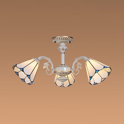 White Glass Conical Ceiling Light 3 Lights Chandelier - Rebooters