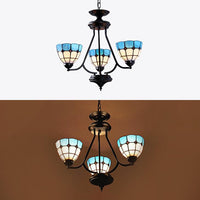 3 Lights Bowl Hanging Light with Metal Chain Adjustable Blue Glass Baroque Chandelier - Rebooters