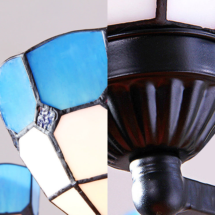 3 Lights Bowl Hanging Light with Metal Chain Adjustable Blue Glass Baroque Chandelier - Rebooters