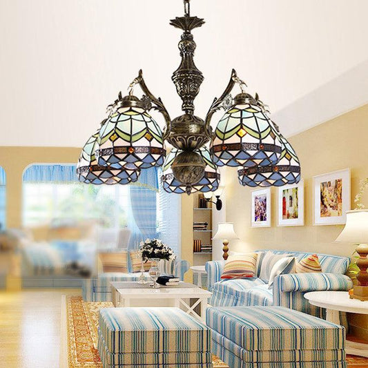 Baroque Dome Suspended Light 5 Lights Chandelier Lamp Blue - Rebooters