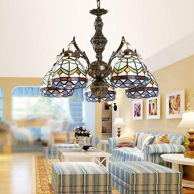 Baroque Dome Suspended Light 5 Lights Chandelier Lamp Blue - Rebooters