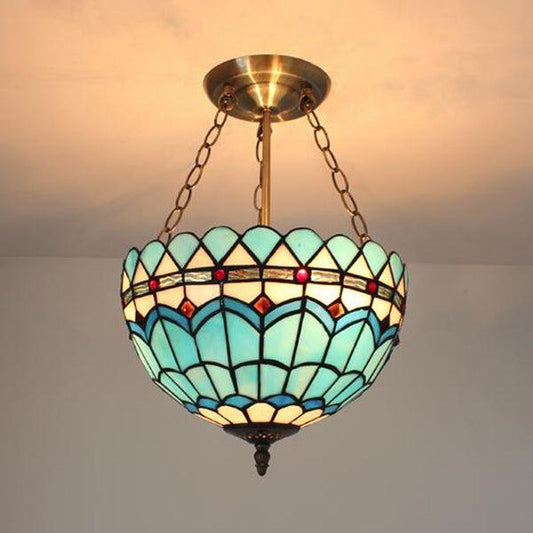Baroque Bowl Ceiling Light Fixture Stained Glass Chandelier - Rebooters