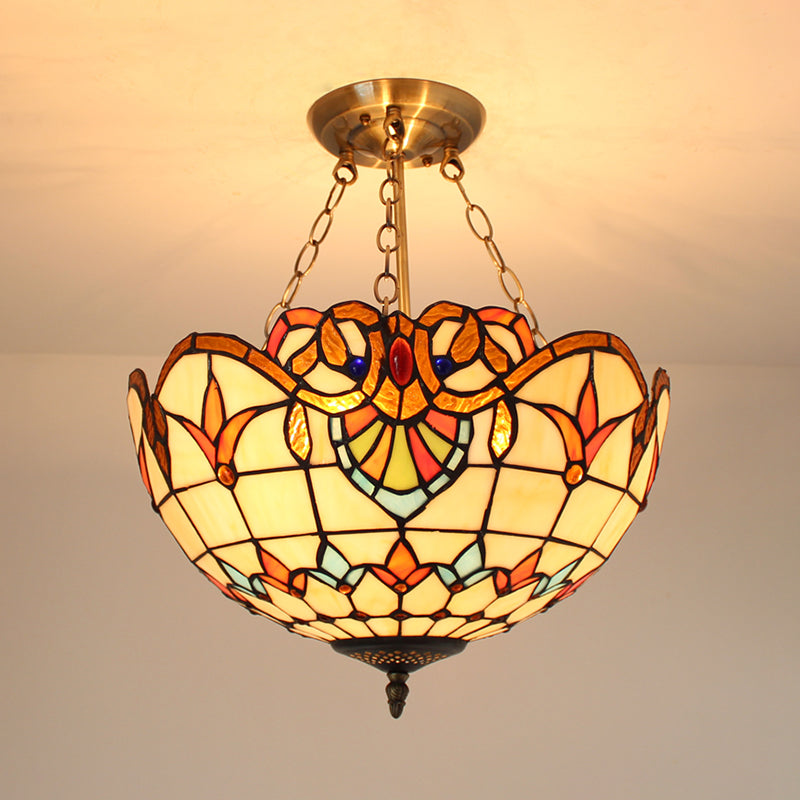 Victorian Bowl Ceiling Hanging Light Stained Glass Chandelier - Rebooters