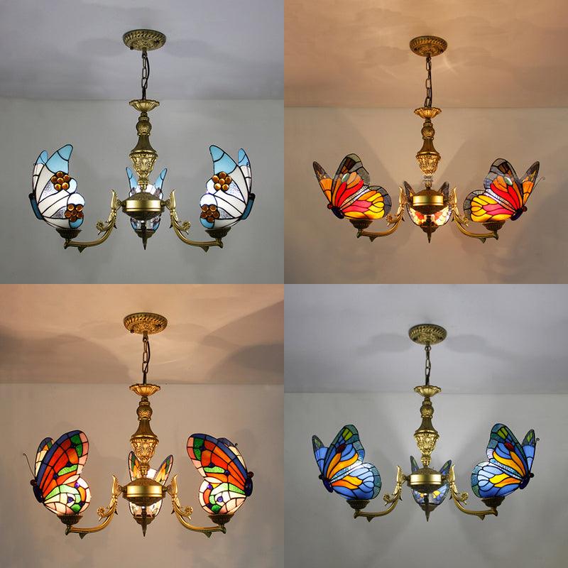 3 Lights Butterfly Hanging Light Stained Glass Chandelier - Rebooters