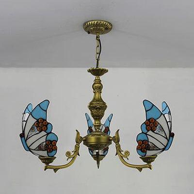 3 Lights Butterfly Hanging Light Stained Glass Chandelier - Rebooters