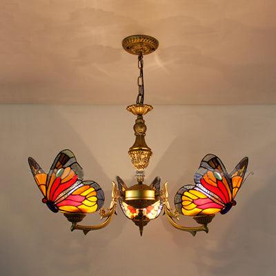 3 Lights Butterfly Hanging Light Stained Glass Chandelier - Rebooters