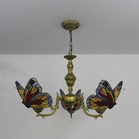 3 Lights Butterfly Hanging Light Stained Glass Chandelier - Rebooters