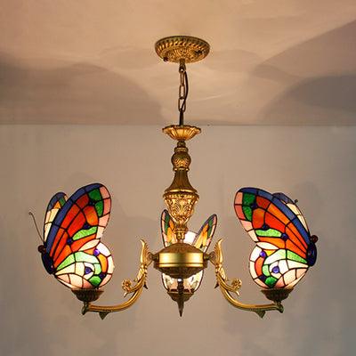 3 Lights Butterfly Hanging Light Stained Glass Chandelier - Rebooters