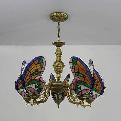 3 Lights Butterfly Hanging Light Stained Glass Chandelier - Rebooters
